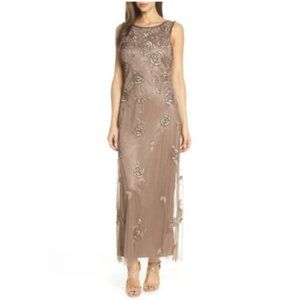 PISARRO NIGHTS Rose Embroidered Maxi Evening Dress